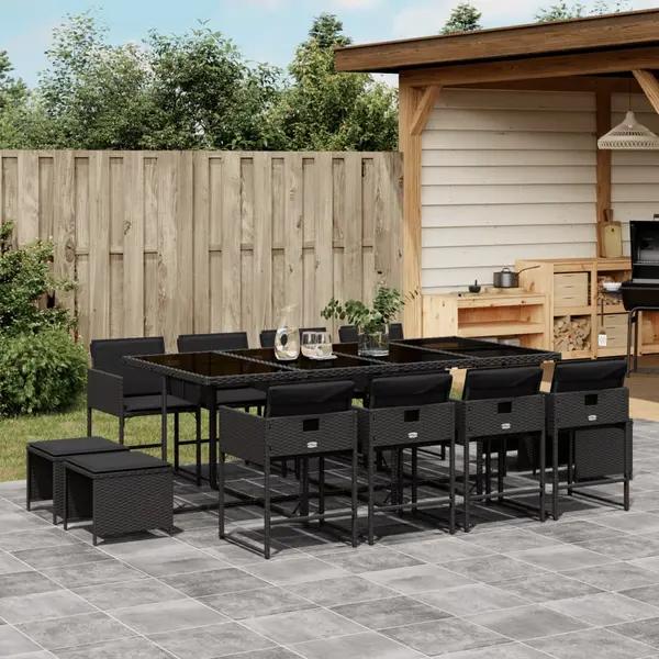 Gossi set mobilier de gradina cu perne, 13 piese, negru, poliratan