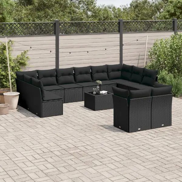 Gossi set mobilier de gradina cu perne, 13 piese, negru, poliratan