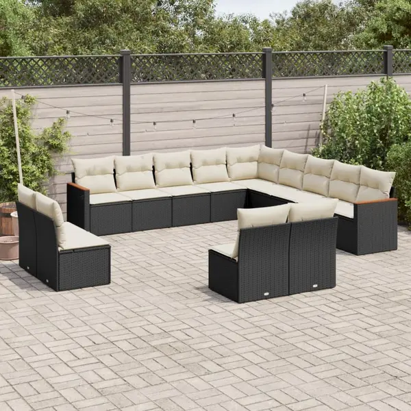 Gossi set mobilier de gradina cu perne, 13 piese, negru, poliratan
