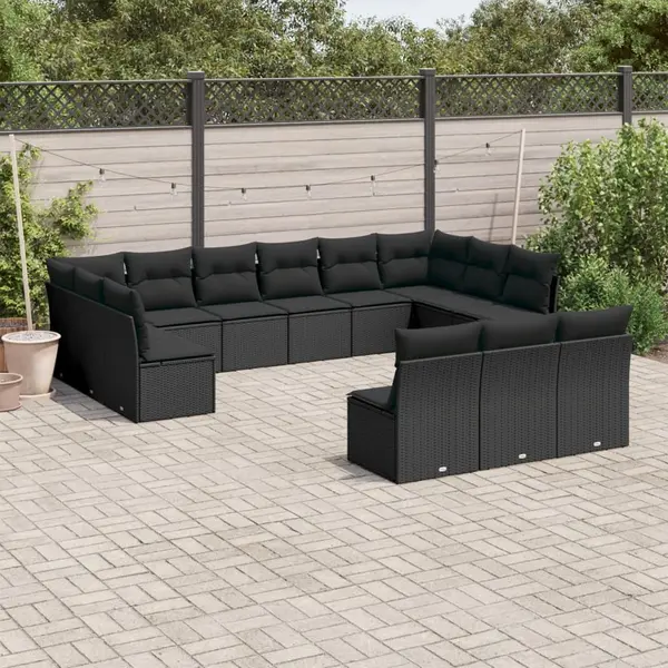 Gossi set mobilier de gradina cu perne, 13 piese, negru, poliratan