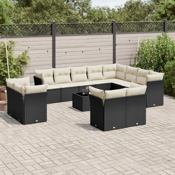 Gossi set mobilier de gradina cu perne, 13 piese, negru, poliratan
