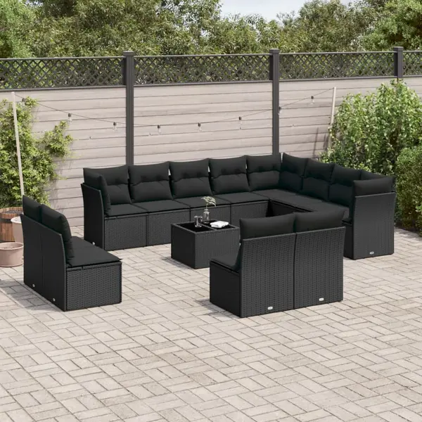 Gossi set mobilier de gradina cu perne, 13 piese, negru, poliratan