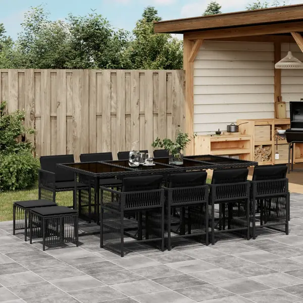 Gossi set mobilier de gradina cu perne, 13 piese, negru, poliratan