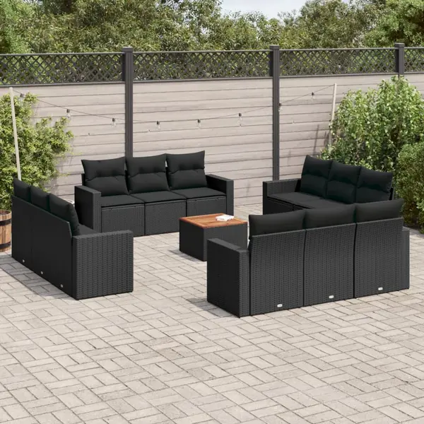 Gossi set mobilier de gradina cu perne, 13 piese, negru, poliratan