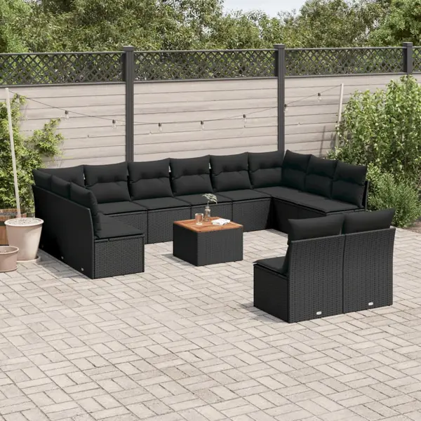 Gossi set mobilier de gradina cu perne, 13 piese, negru, poliratan