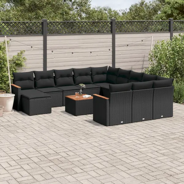 Gossi set mobilier de gradina cu perne, 13 piese, negru, poliratan