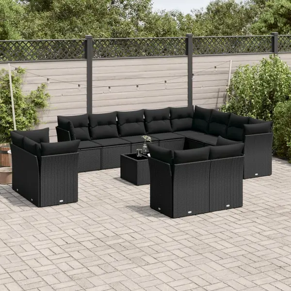 Gossi set mobilier de gradina cu perne, 13 piese, negru, poliratan
