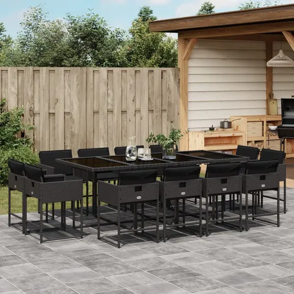 Gossi set mobilier de gradina cu perne, 13 piese, negru, poliratan