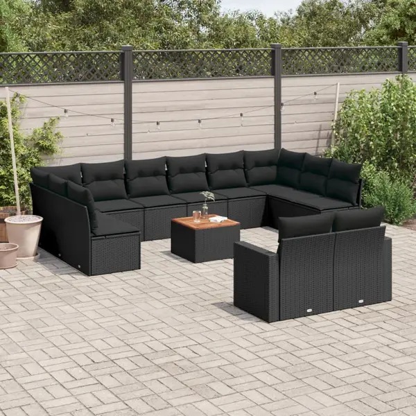 Gossi set mobilier de gradina cu perne, 13 piese, negru, poliratan