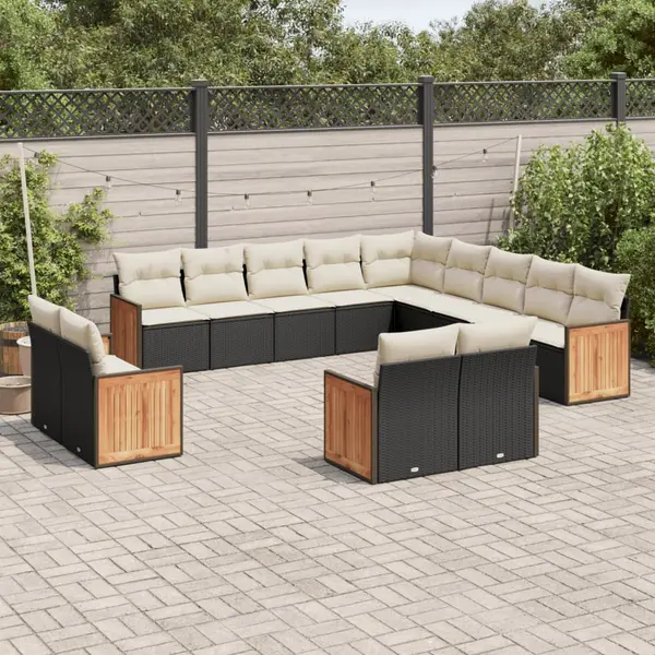 Gossi set mobilier de gradina cu perne, 13 piese, negru, poliratan