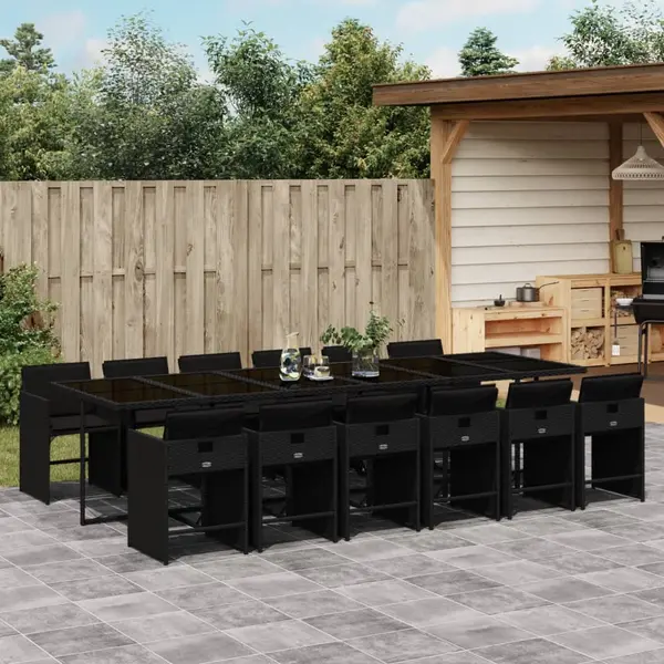 Gossi set mobilier de gradina cu perne, 13 piese, negru, poliratan