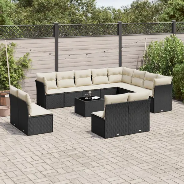 Gossi set mobilier de gradina cu perne, 13 piese, negru, poliratan