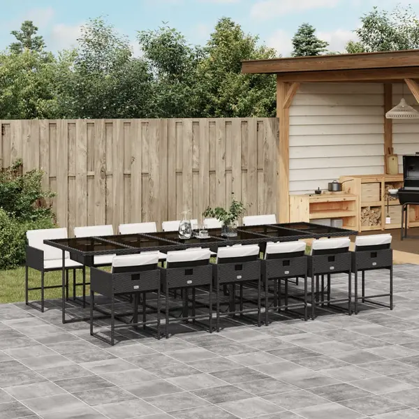 Gossi set mobilier de gradina cu perne, 13 piese, negru, poliratan
