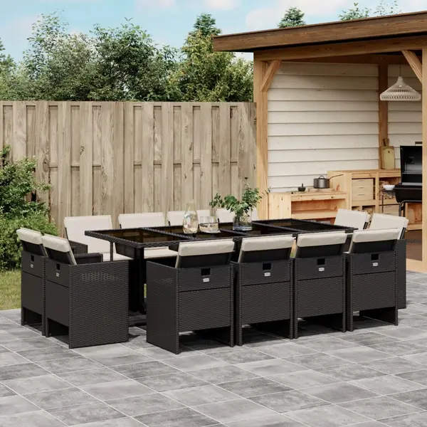 Gossi set mobilier de gradina cu perne, 13 piese, negru, poliratan