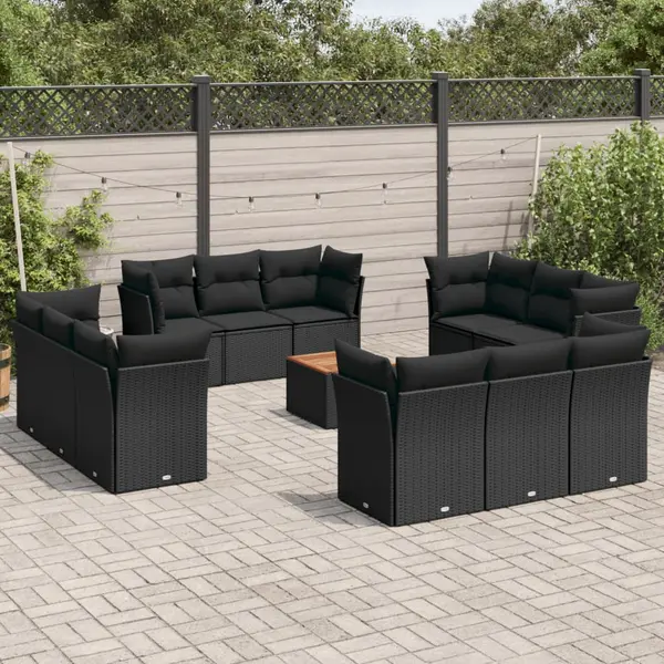 Gossi set mobilier de gradina cu perne, 13 piese, negru, poliratan