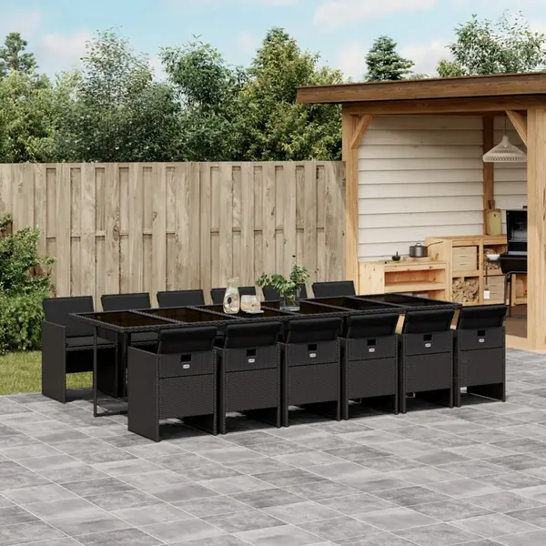 Gossi set mobilier de gradina cu perne, 13 piese, negru, poliratan
