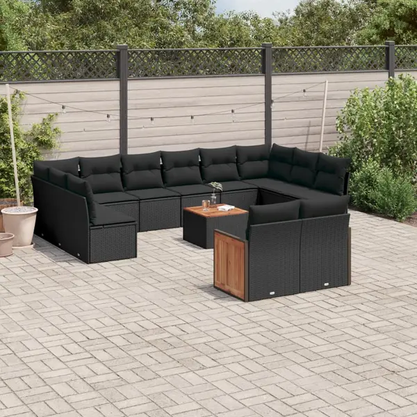 Gossi set mobilier de gradina cu perne, 13 piese, negru, poliratan