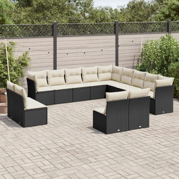 Gossi set mobilier de gradina cu perne, 13 piese, negru, poliratan