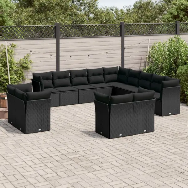 Gossi set mobilier de gradina cu perne, 13 piese, negru, poliratan
