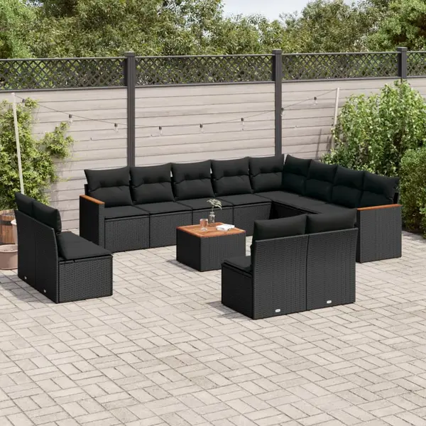 Gossi set mobilier de gradina cu perne, 13 piese, negru, poliratan