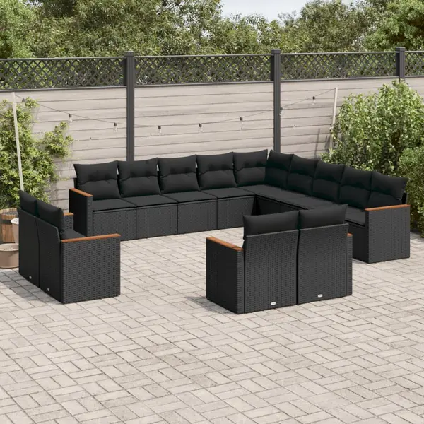 Gossi set mobilier de gradina cu perne, 13 piese, negru, poliratan