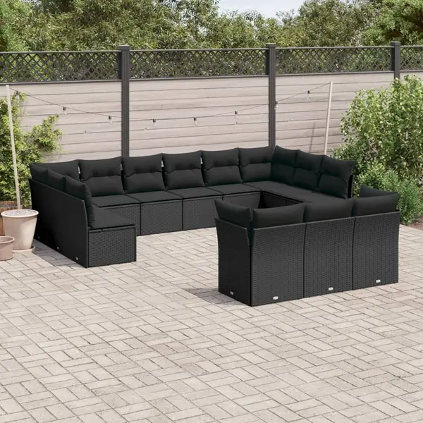 Gossi set mobilier de gradina cu perne, 13 piese, negru, poliratan