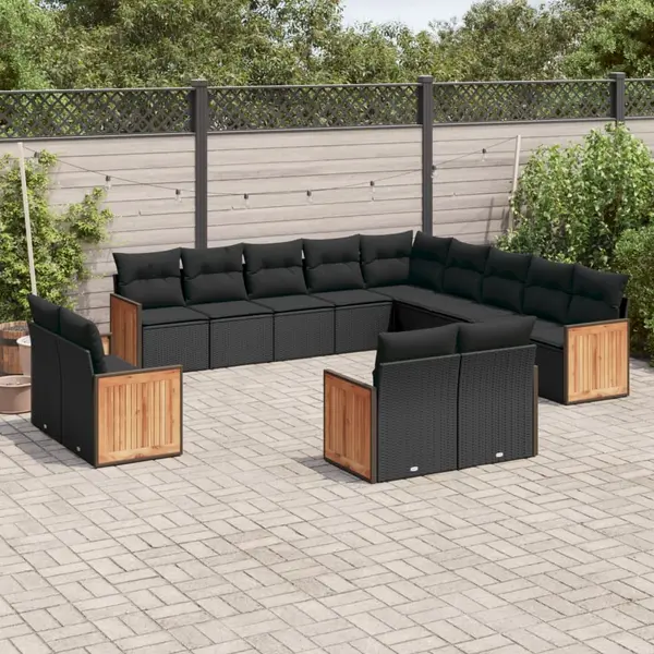 Gossi set mobilier de gradina cu perne, 13 piese, negru, poliratan