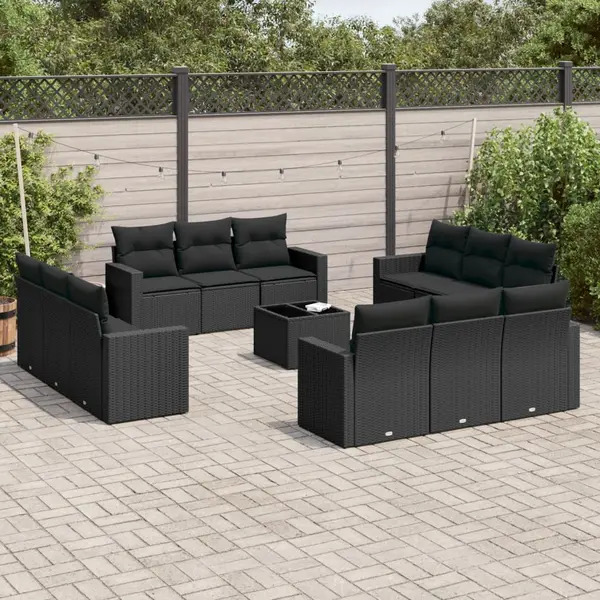 Gossi set mobilier de gradina cu perne, 13 piese, negru, poliratan