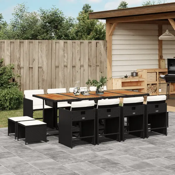 Gossi set mobilier de gradina cu perne, 13 piese, negru, poliratan