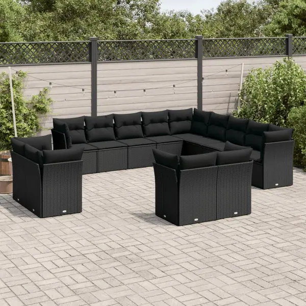 Gossi set mobilier de gradina cu perne, 13 piese, negru, poliratan