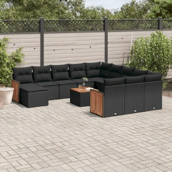 Gossi set mobilier de gradina cu perne, 13 piese, negru, poliratan