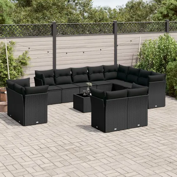 Gossi set mobilier de gradina cu perne, 13 piese, negru, poliratan