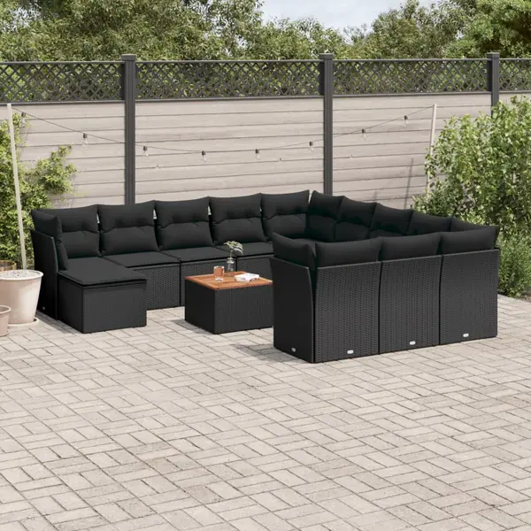 Gossi set mobilier de gradina cu perne, 13 piese, negru, poliratan