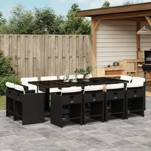 Gossi set mobilier de gradina cu perne, 13 piese, negru, poliratan