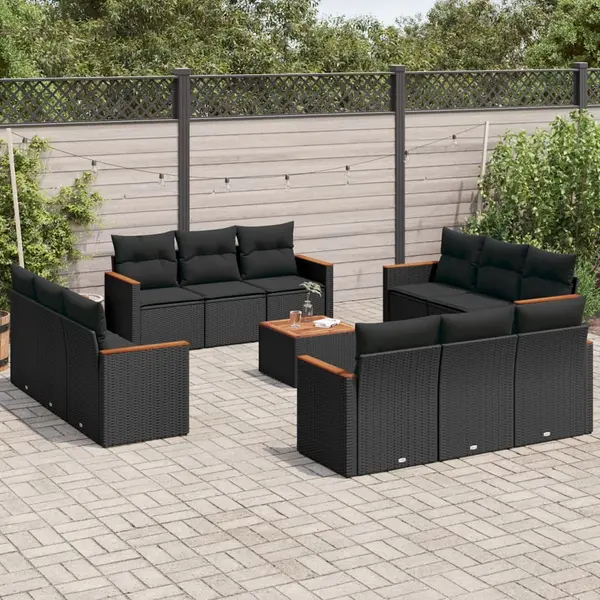 Gossi set mobilier de gradina cu perne, 13 piese, negru, poliratan
