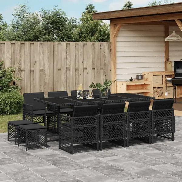Gossi set mobilier de gradina cu perne, 13 piese, negru, poliratan