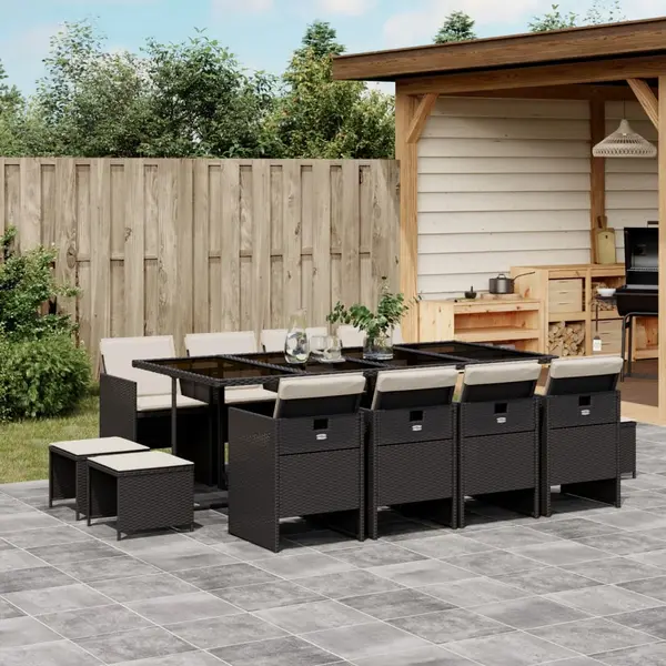 Gossi set mobilier de gradina cu perne, 13 piese, negru, poliratan