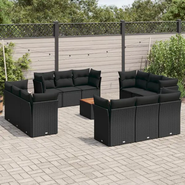 Gossi set mobilier de gradina cu perne, 13 piese, negru, poliratan