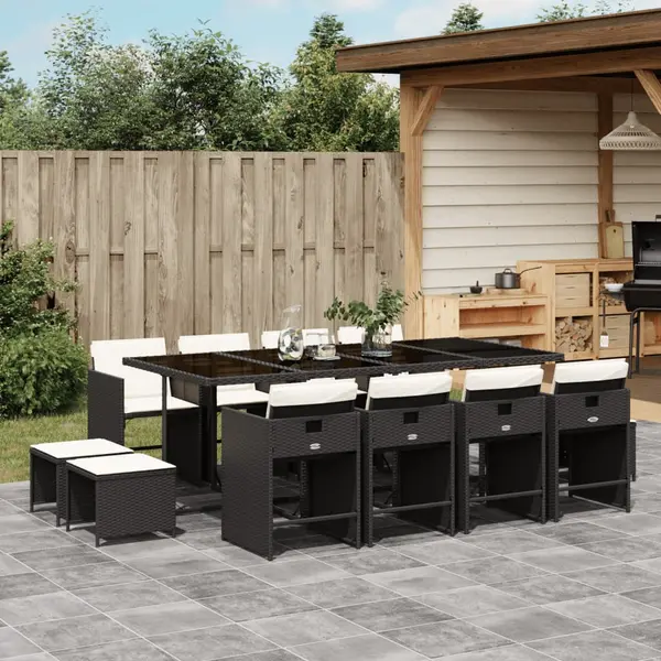 Gossi set mobilier de gradina cu perne, 13 piese, negru, poliratan