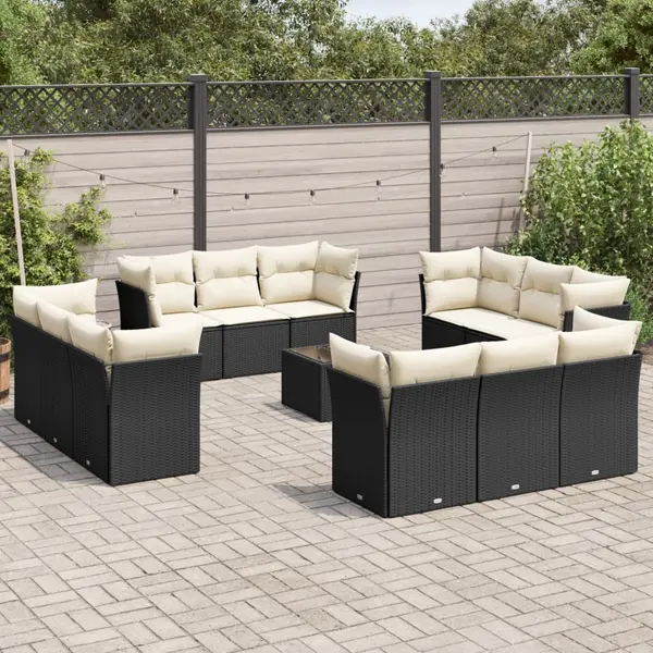 Gossi set mobilier de gradina cu perne, 13 piese, negru, poliratan