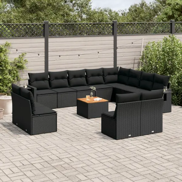 Gossi set mobilier de gradina cu perne, 13 piese, negru, poliratan