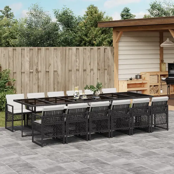 Gossi set mobilier de gradina cu perne, 13 piese, negru, poliratan