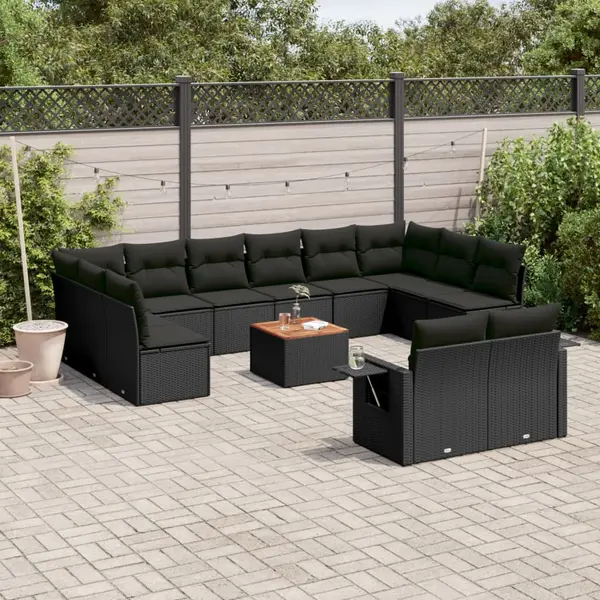 Gossi set mobilier de gradina cu perne, 13 piese, negru, poliratan