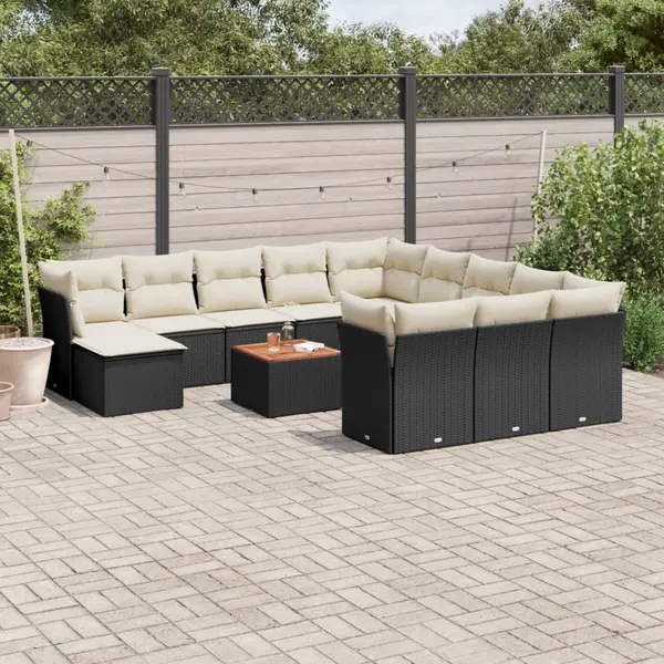 Gossi set mobilier de gradina cu perne, 13 piese, negru, poliratan