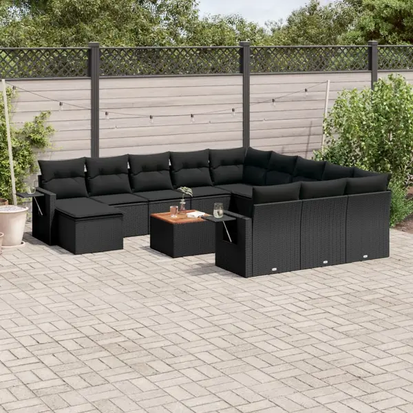 Gossi set mobilier de gradina cu perne, 13 piese, negru, poliratan