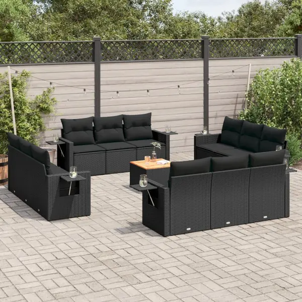 Gossi set mobilier de gradina cu perne, 13 piese, negru, poliratan