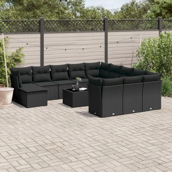 Gossi set mobilier de gradina cu perne, 13 piese, negru, poliratan