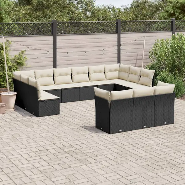 Gossi set mobilier de gradina cu perne, 13 piese, negru, poliratan