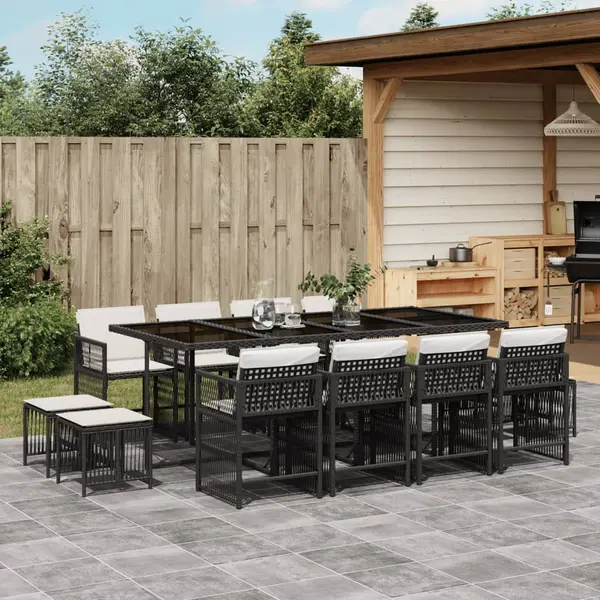 Gossi set mobilier de gradina cu perne, 13 piese, negru, poliratan