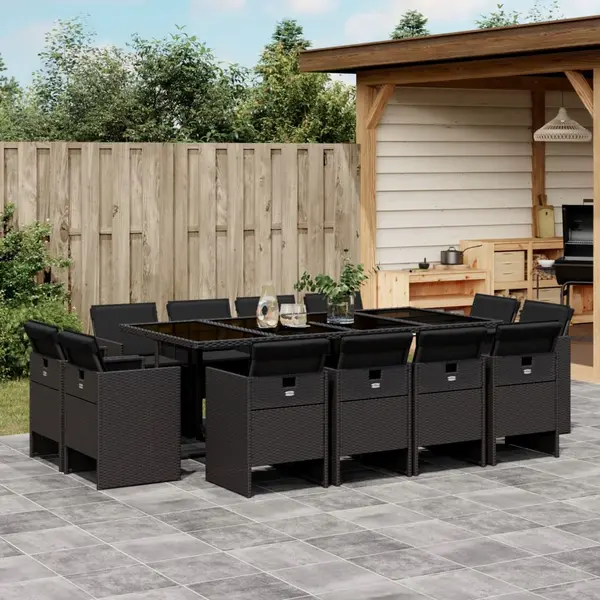 Gossi set mobilier de gradina cu perne, 13 piese, negru, poliratan